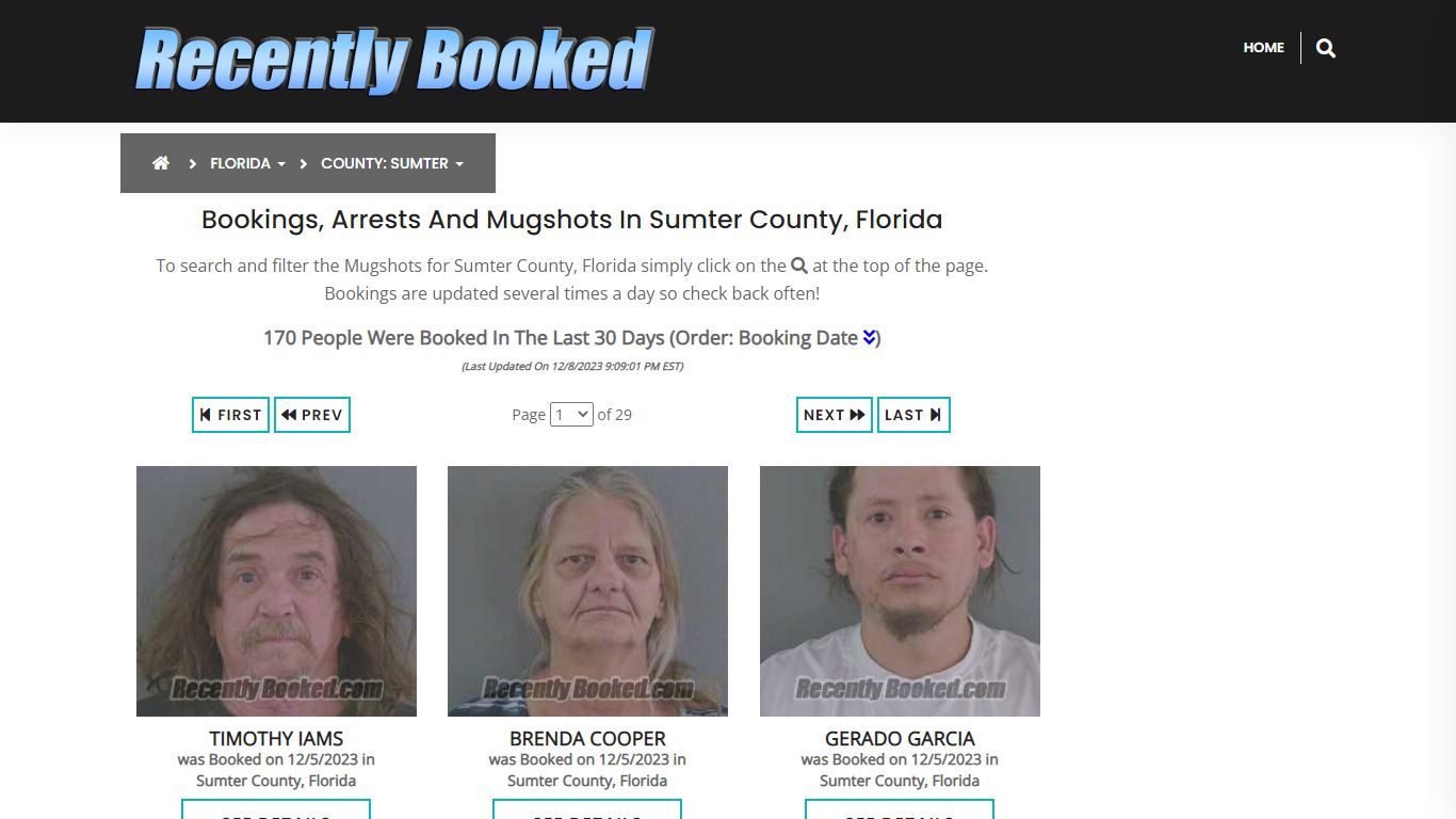 Recent bookings, Arrests, Mugshots in Sumter County, Florida